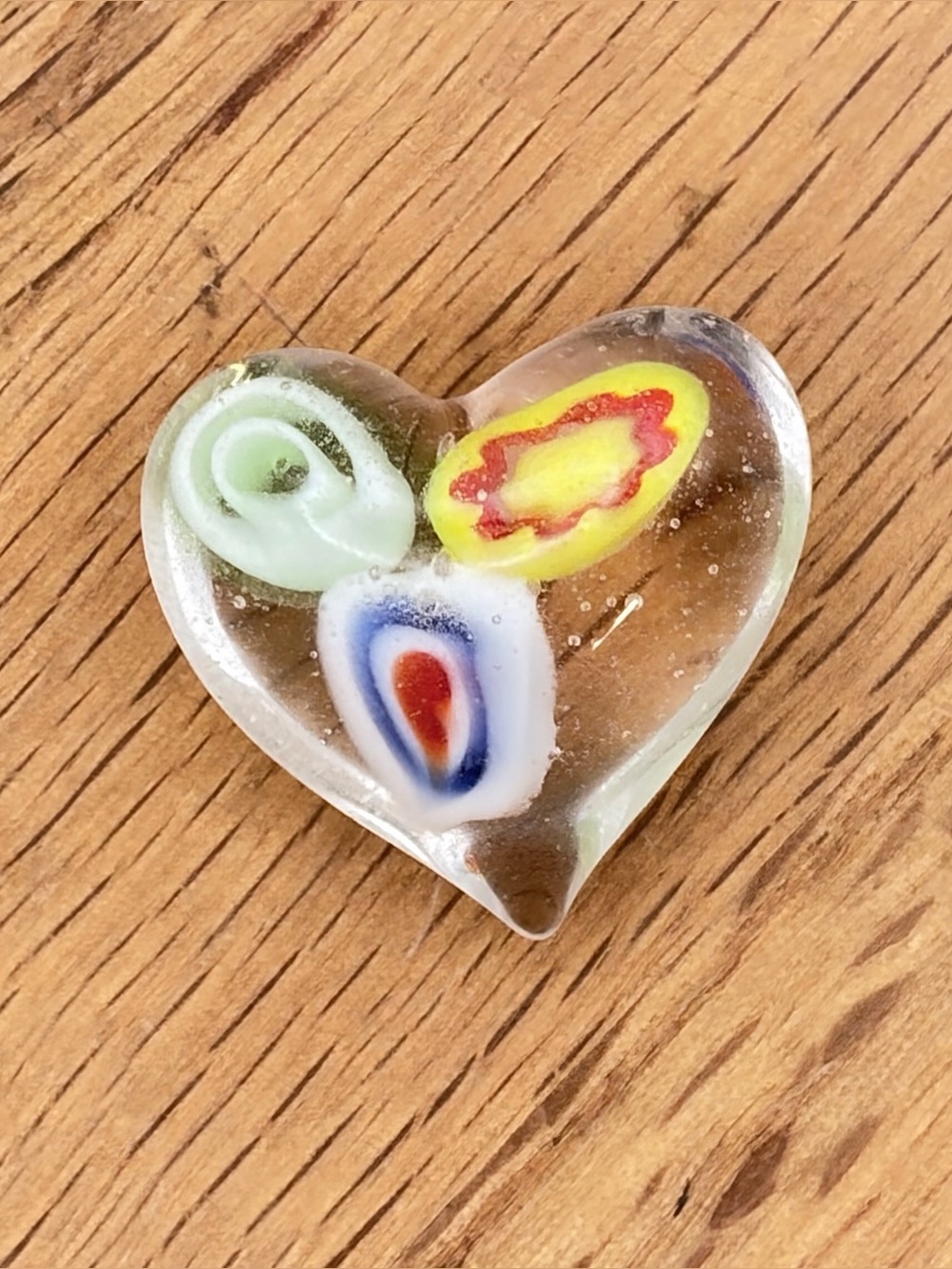 Vintage Miniature Glass Heart Colorful Swirl Design Trinket Shelf 0.75” x 0.5”